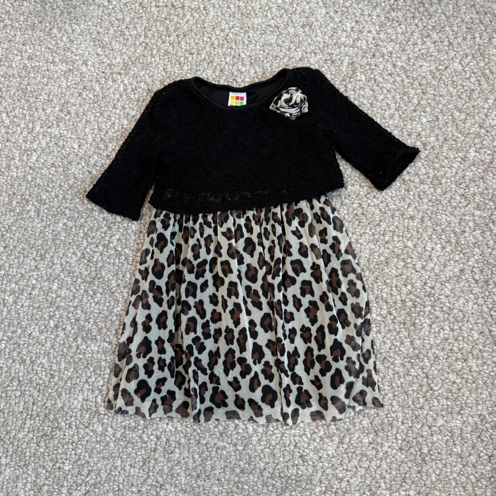 Healthtex Toddler Girls Black Lace Leopard Print Rosette Dress Size‎ 24 Months